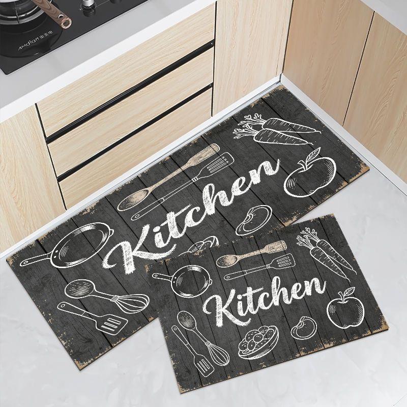 Crystal Velvet Farmhouse Kitchen Letter Print Runner Mat Set Waterproof Anti Slip Absorbent Floor Rug Home Decor Gift