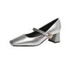 Fashion Mary Jane Shoes Vintage Mary Jane Leather Shoes with Light Mouth Single Shoes Women's Square Head Thick Heel High Heels