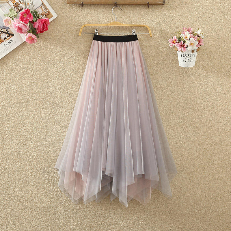 

Новая юбка неправильной формы Женская новая юбка из двухцветной марли с высокой талией и облегающая фигуру Весенние длинные марлевые юбки One Size