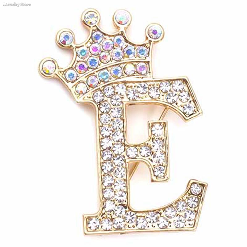 New 26 Letters A-Z Brooch Rhinestones Crystal Gold Color English Alphabet Metal Pins Cute Jewelry Accessories Christmas Gift