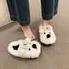 Wear Home Half Slippers Cotton Shoes Cute Cartoon Bow Puppy Fluffy Slippers Female 2025 Autumn and Winter New