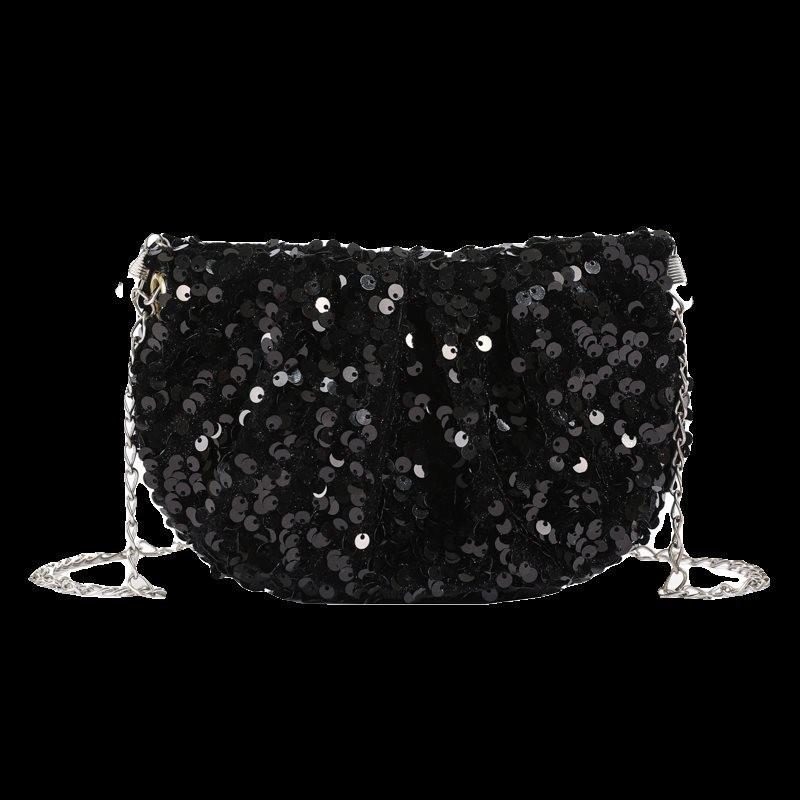 Trendy Mini Half Moon Pu Crossbody Bag With Shiny Sequins For Stylish Women