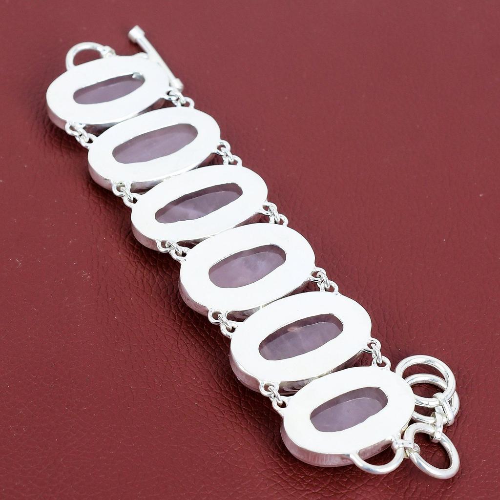 Rose Quartz Bracelet Real Gemstone Handmade Jewelry 925 Sterling Silver Bracelet Adjustable Chain Bracelet Rose Quartz Jewelry Gifts for Him