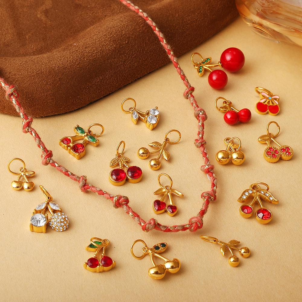 Stainless Steel Cherry Fruit Design Pendant for DIY Bracelets & Necklaces