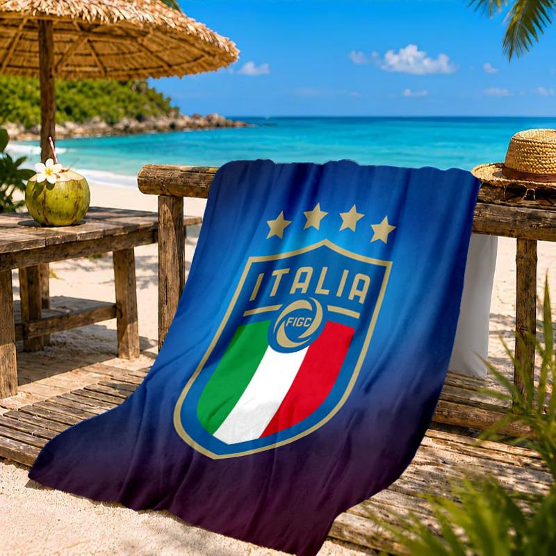 Asciugamano da Spiaggia in Microfibra Stampato con Stemmi del Calcio Italiano, Morbido e Assorbente, Asciugatura Rapida, Ideale per Viaggi Estivi, Essenziale per la Spiaggia, Piscina