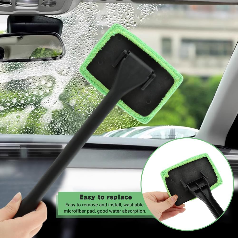 Car Windshield Cleaning Tool, Windshield Cleaner with 5 Reble Microfiber Pads and Extendable Handle, Auto Glass Wiper Kit for Interior/Exterior Dirty