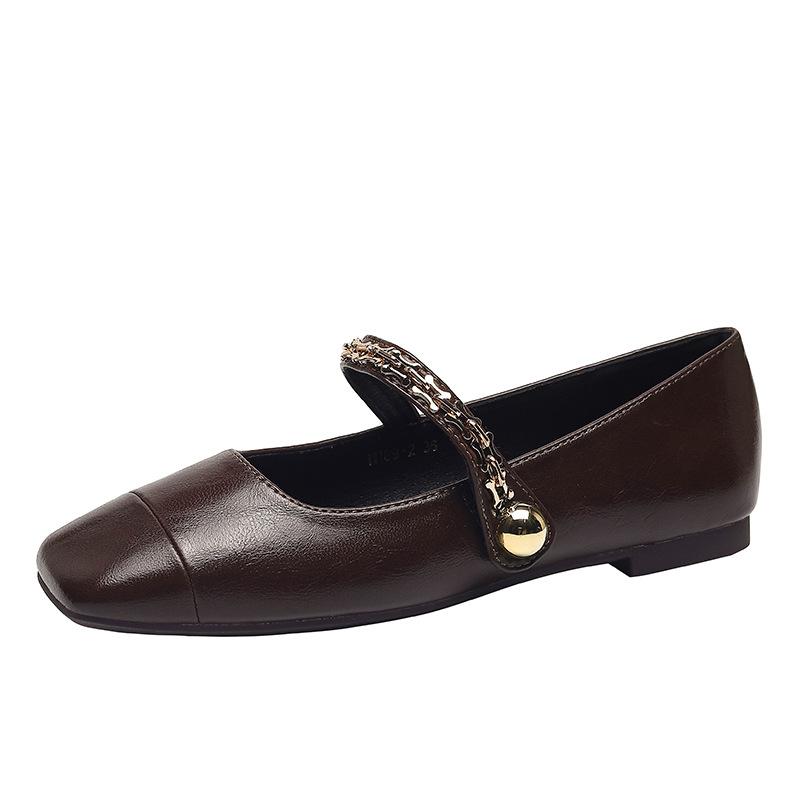 Su Yinyin's same Mary Jane women's shoes 2025 new soft-soled flat-soled square head shallow mouth one-word buckle single shoes W109-2