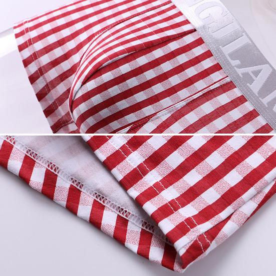 Men Casual Underwear Mid-rise Letter Plaid Print Patchwork Design Shorts Briefs 3D U-convex High Elasticity Panties