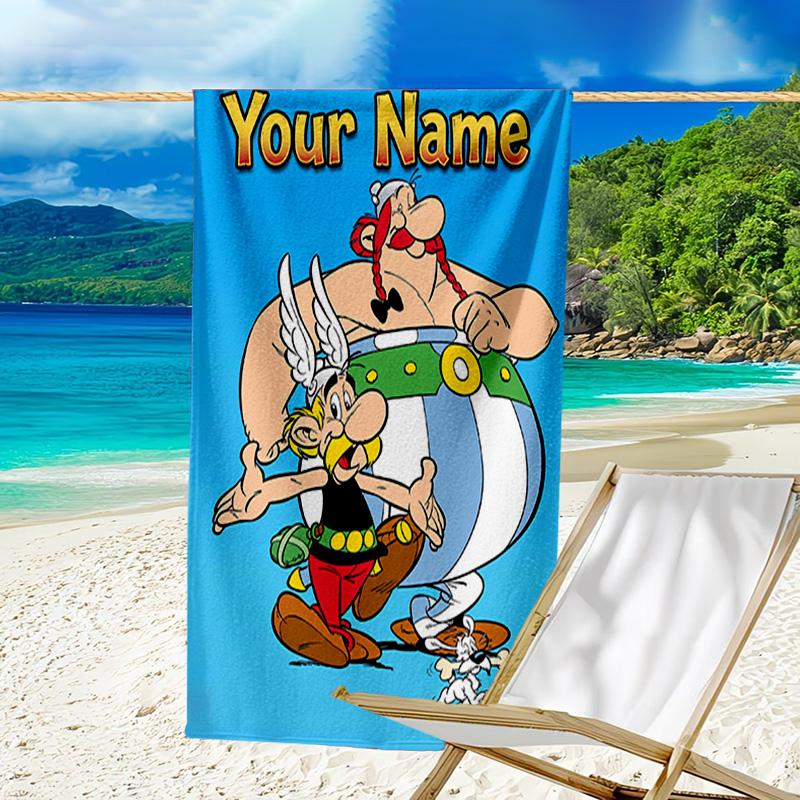 Custom Name Beach Towel Asterix Friends Beach Towel, Soft Microfiber, Gift for Her/Him, Birthday, for Pool, Beach, Travel, Fan gifts
