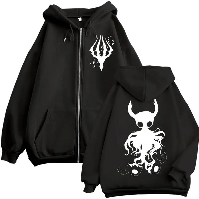 Limitierte Hollow Knight Spiel Grafik Reißverschluss-Hoodies Gothic Vintage Zip Up Kapuzenpullover Herren Damen Mode Lässige Pullover
