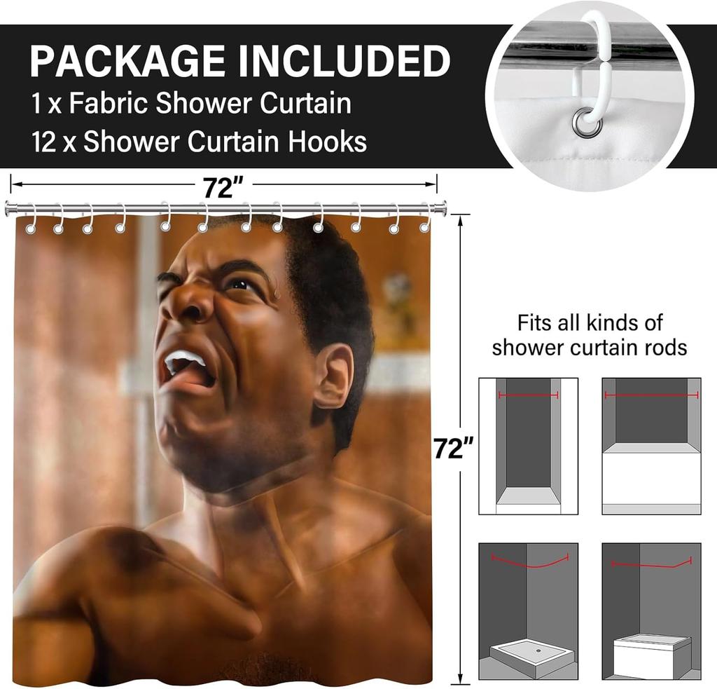 Black Men Shower Curtain,Pops Shower Curtain,Funny Bathroom Decor, Easy to Clean Waterproof Polyester Fabric,Includes 12 Hooks