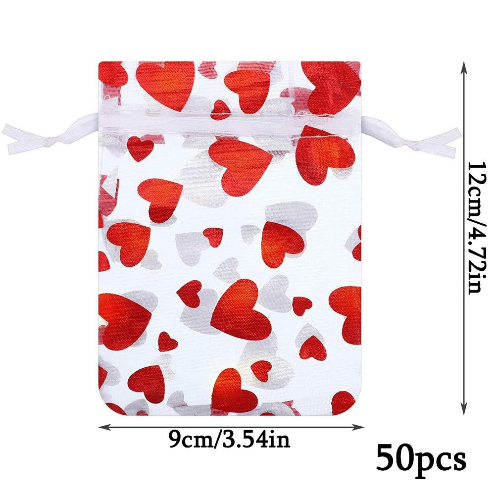 50pcs Valentine's Day Party Drawstring Bag Heart Gift Bags Jewelry Pouches Pouch Drawstring Bags for Jewelry Packaging Valentine's Day Gift Bag
