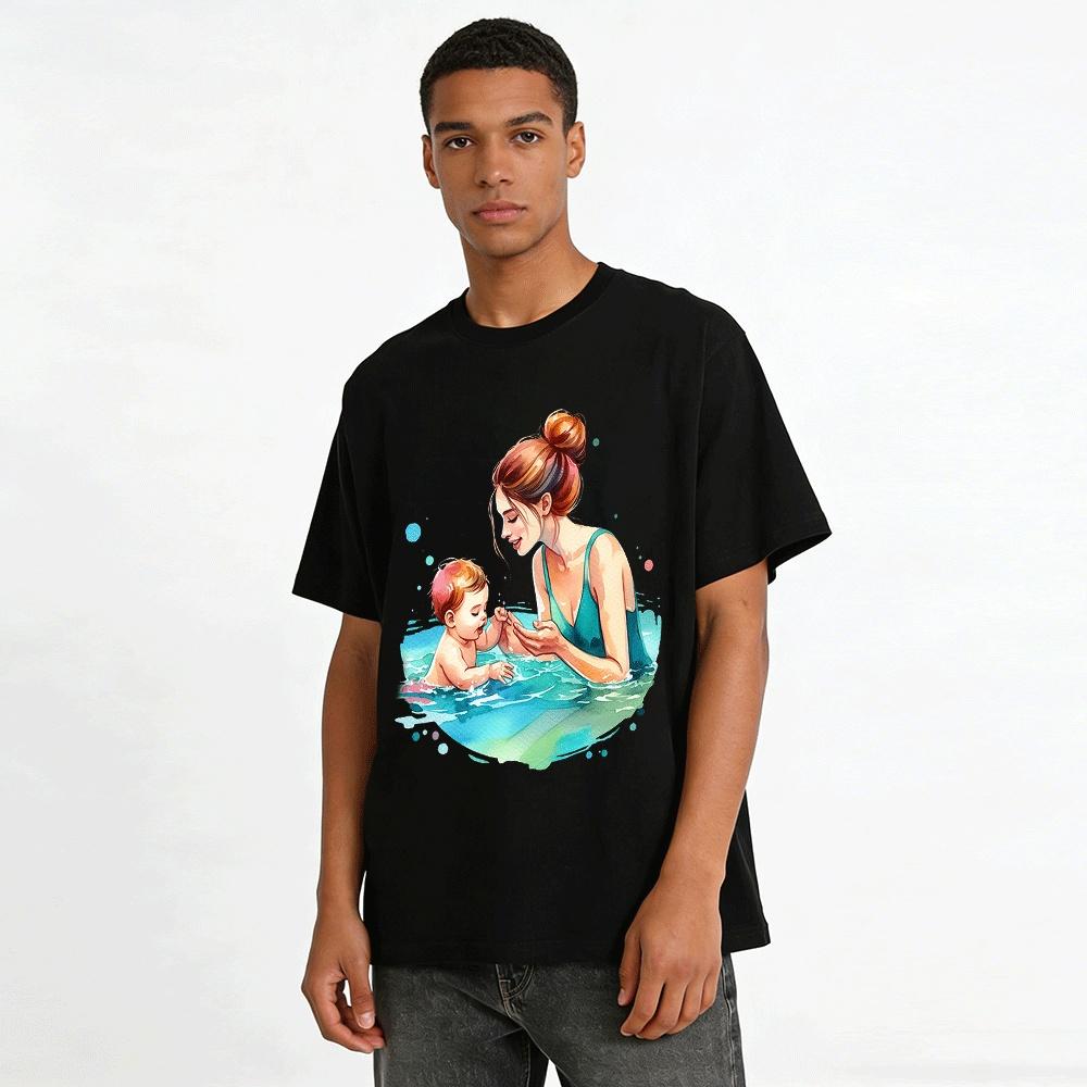 Warm Parent-child Swimming Printed Adult Top Pure Cotton T-shirt
