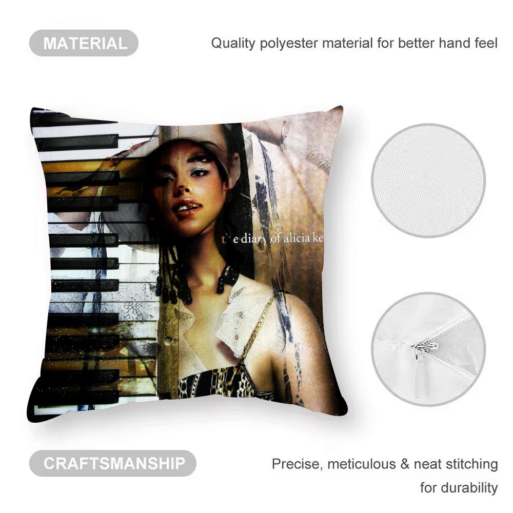 Alicia Keys Album Cushion Cover Anti-dustmite Pillowcase Invisible Zipper Silky Short Plush Sofa Cushion Cover