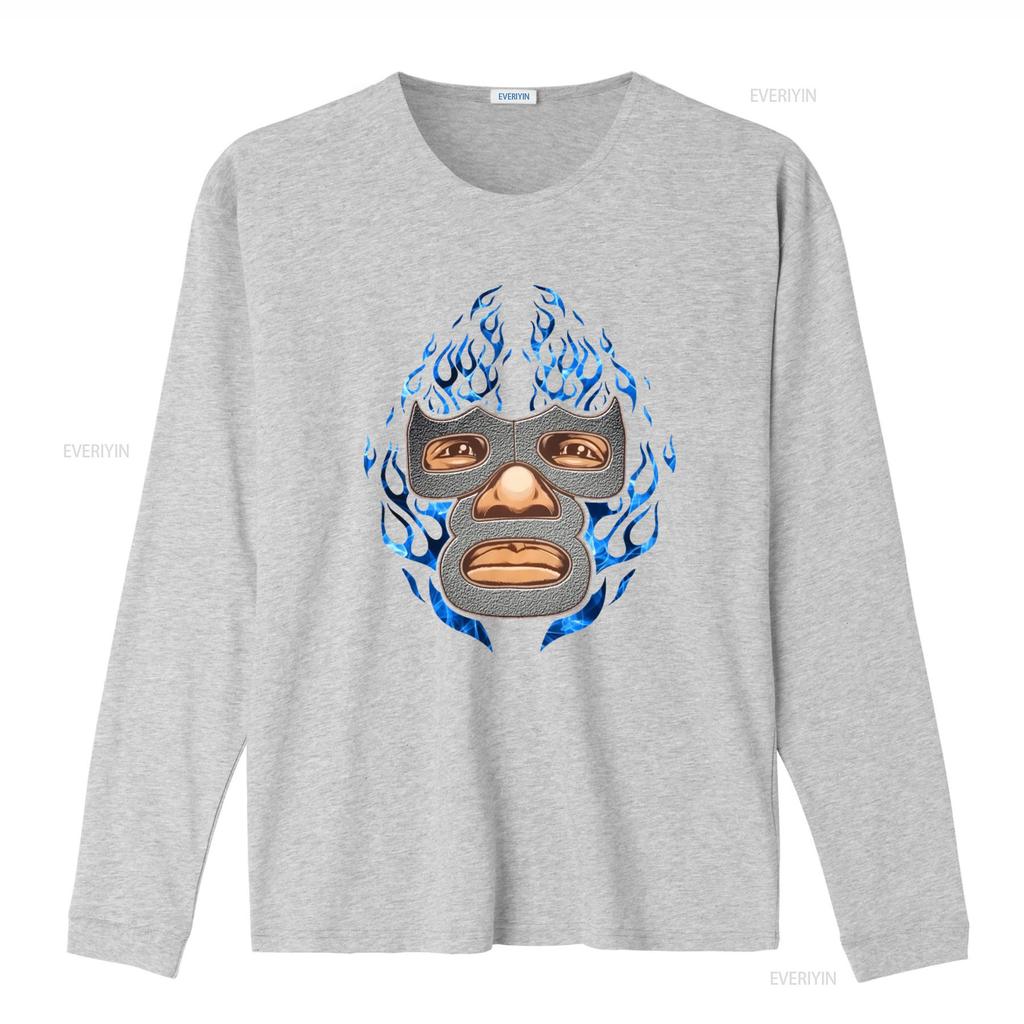 Blue Demon Mexican Luchador T Shirt with Flame Design for vintage Washed Slightly Top For Everyday Wear graphic homme