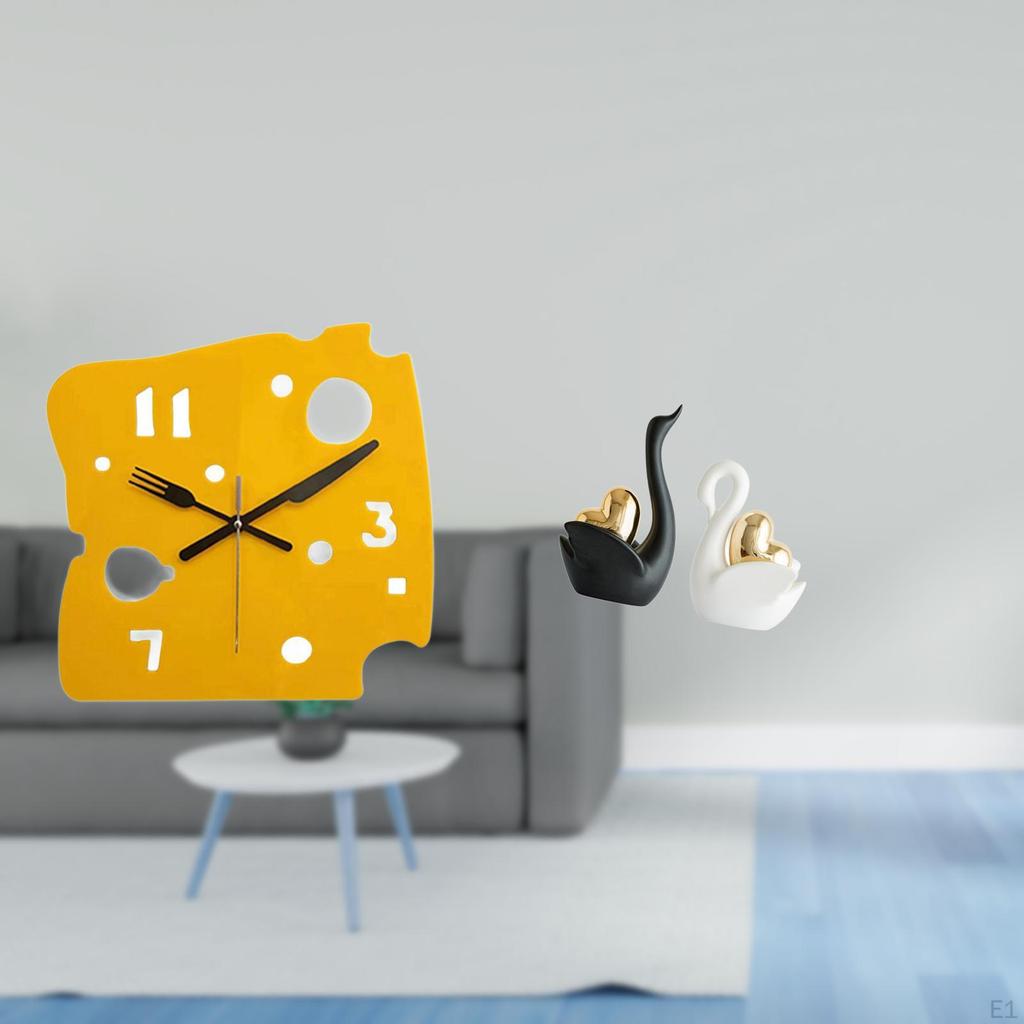 Nordic Minimalist Cheese Clock Swan Figurines Quiet Acrylic Wall Tabletop Ornament Art Crafts