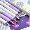 6ks Světle fialové růže Push Neutrální pero ST Tip pera Dobře vypadající tlačné pero [černý inkoust]