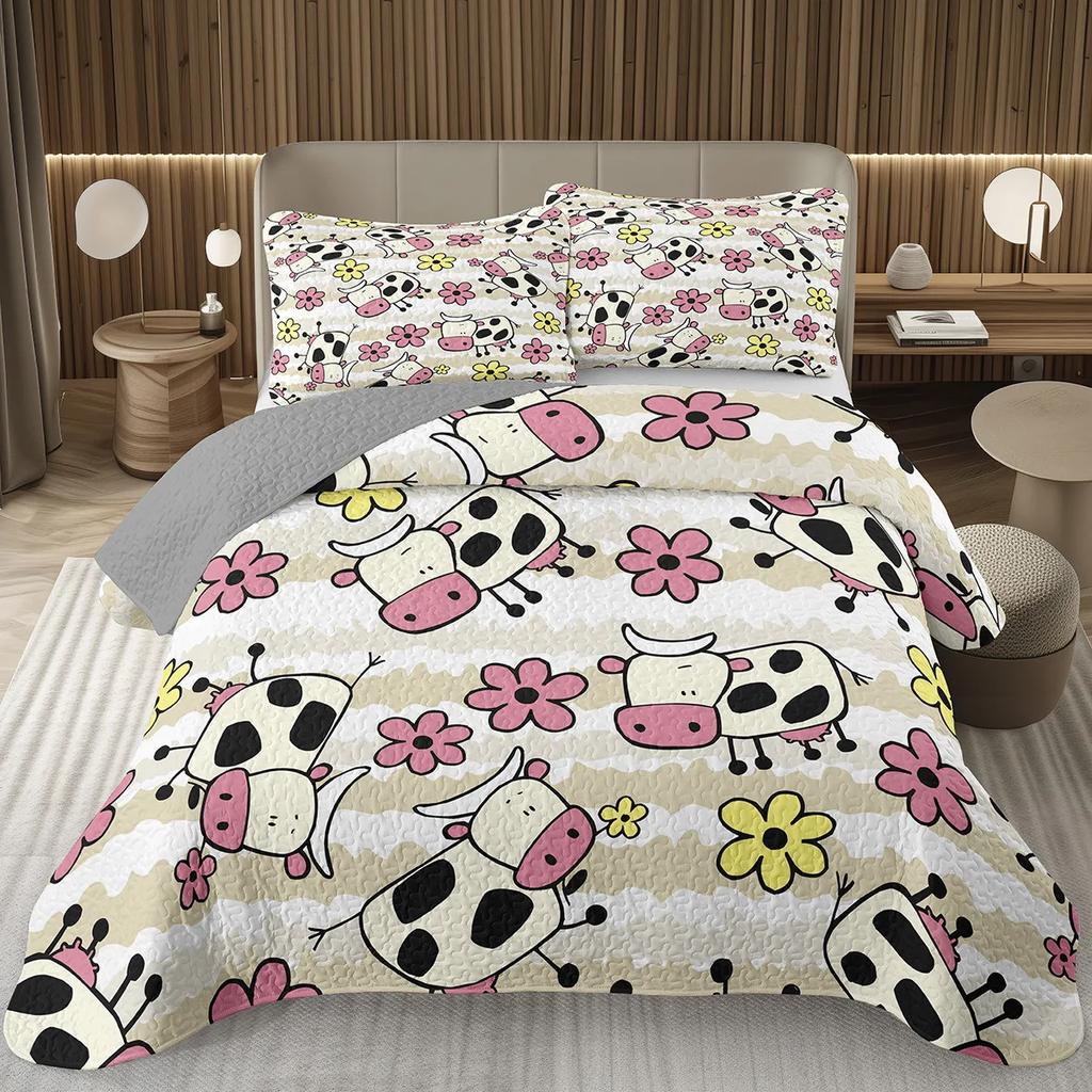 Cute Milk Cow Bedspread Set Twin Queen King Size Farm Animal Print Quilt Set Farmhouse Coverlet Set For Boys Teen Bedroom Decor