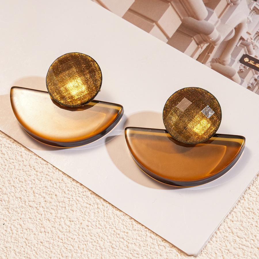 Silver needle acrylic round earrings light luxury high-end earrings women's European and American fashion earrings design sense niche