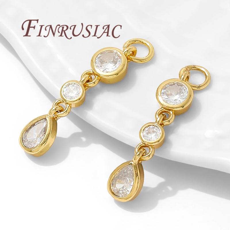 18K Gold Plated Brass with Zircon Charms For Jewelry Making,Long Pendants Charm For Necklaces Accessories,Earrings Findings