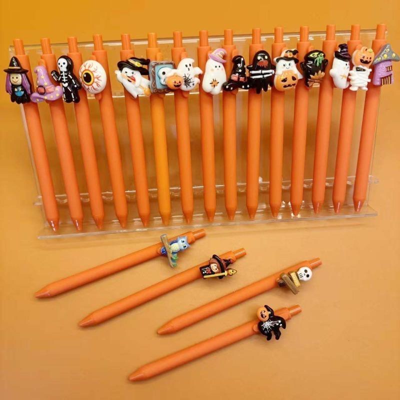 21Pcs Halloween Assorted Character Topper Writing Pens, Back to School Season Student Stationery, Spooky Festive Holiday themed Decorative Pen Set Ran