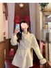 French Elegant Trench Coat: Cinched Waist Wool Overcoat for Petite Women - Unique Autumn/Winter Design.