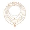 Wind Metal Sequined Butterfly Necklace, Fashionable Imitation Pearl Snake Bone Chain Stacked Collarbone Necklace