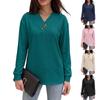 Women's V-Neck Button Front Long Sleeve Loose Fit Tunic Top for Casual Daily Wear
