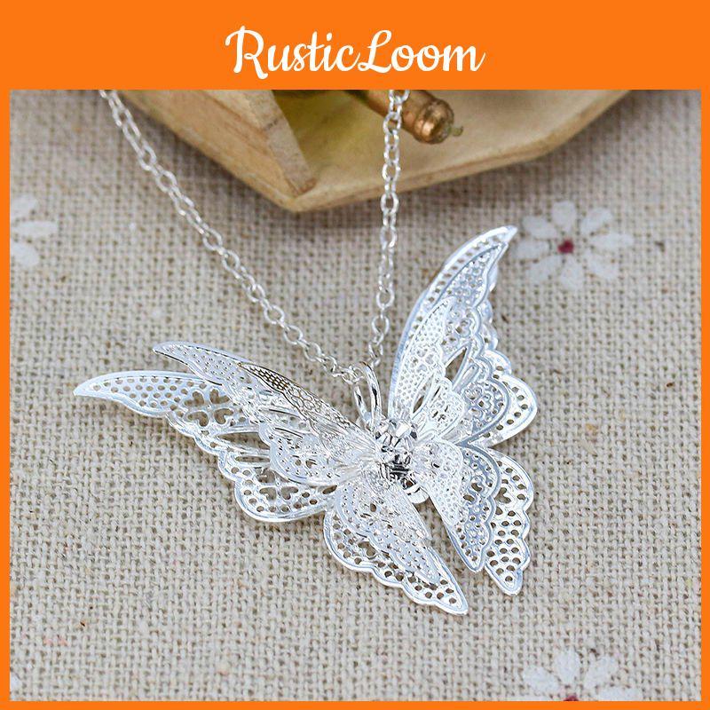 Stylish Alloy Butterfly Pendant Necklace Silver-plated With Dazzling Crystals