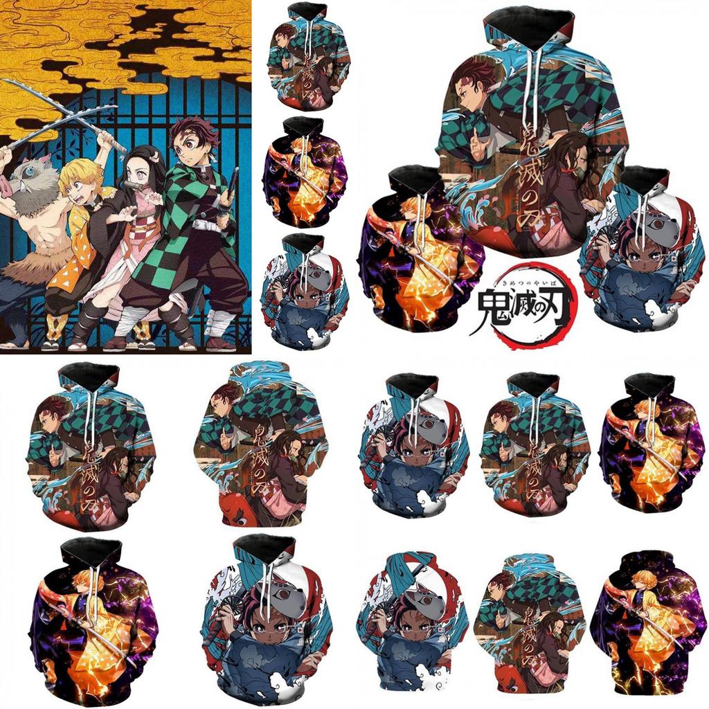 Vibrant And Comfortable Demon Slayer 3d Printed Couples Hoodies With Long Sleeves