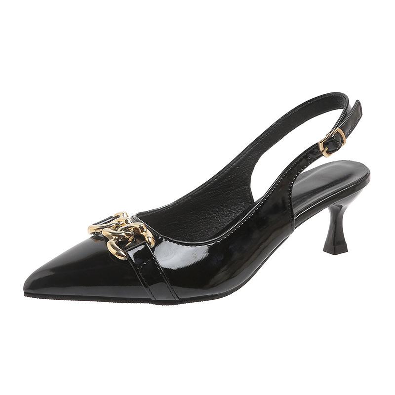 

2025 new foreign trade European and American large size pointed bag head hollow one-word buckle women s fashion high-heeled sandals 35 чёрный