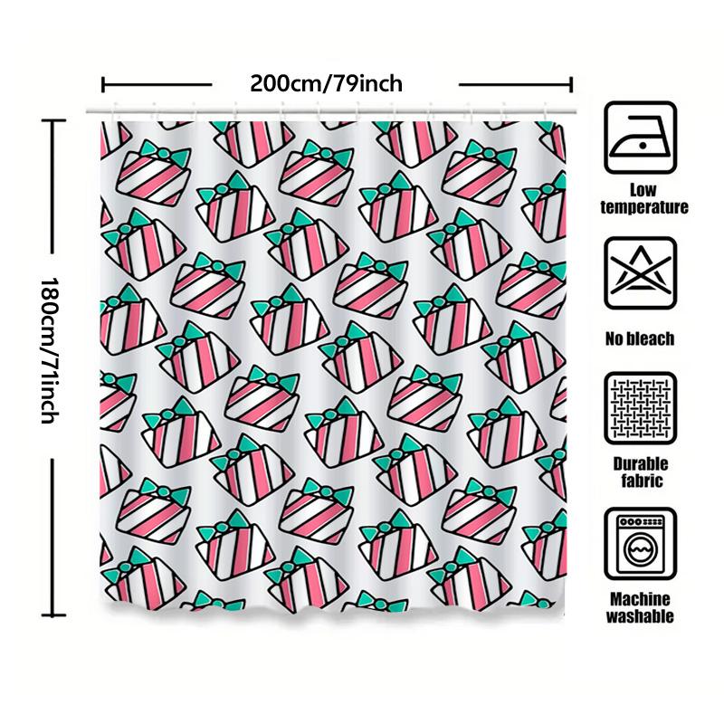 Tuniu Christmas Gift Shower Curtain Funny Festive Red Blue Pink Gift Wrapping Bathroom Decor