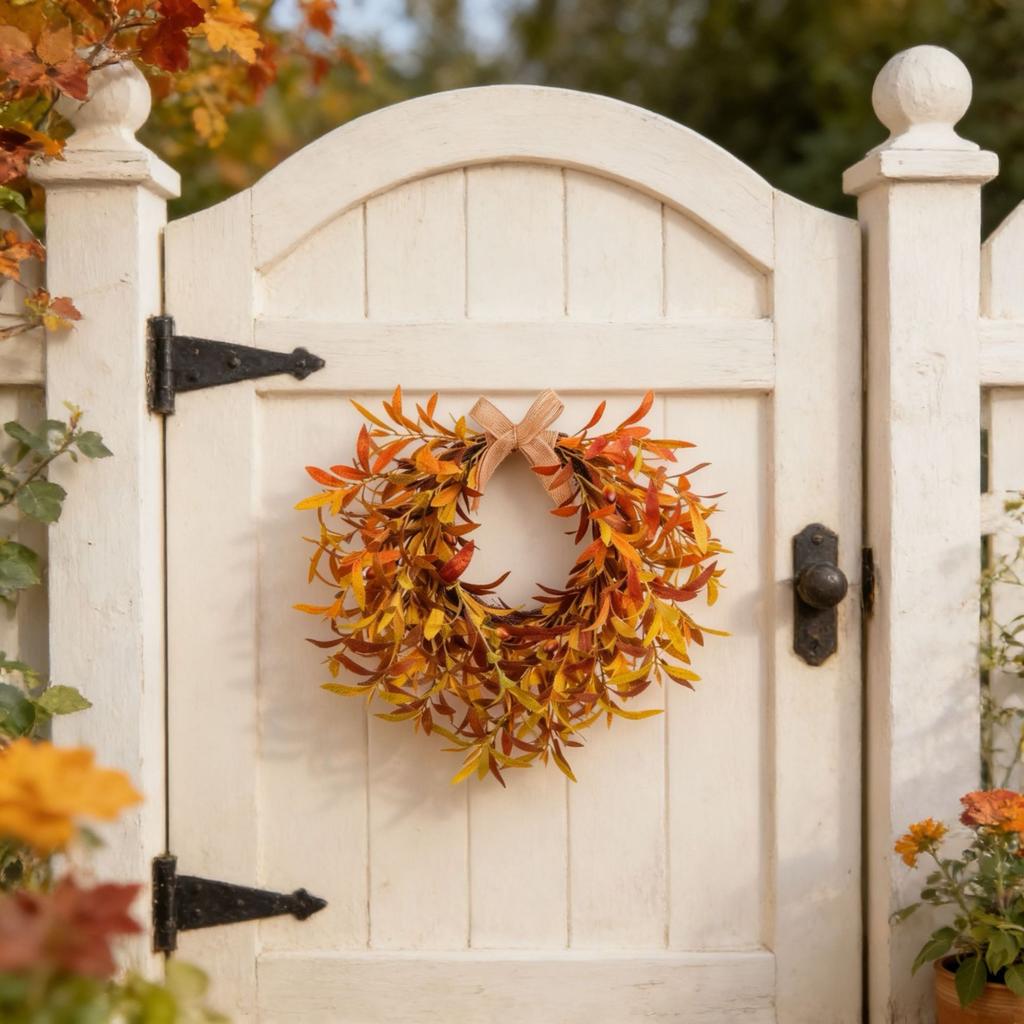 Autmn Floral Wreath With Simulated Leaves, And ; Spring And Summer Door Hangings For Home Decor.