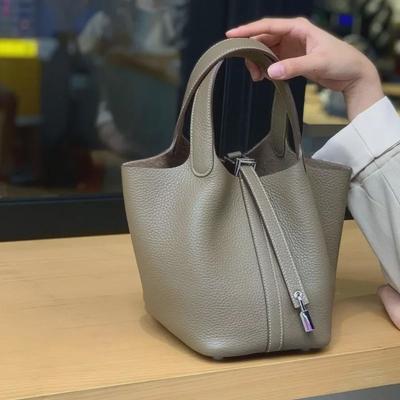 Full-Grain Luxurious TC Leather Vegetable Basket Bag - Stylish, Versatile, and Spacious Bucket Bag