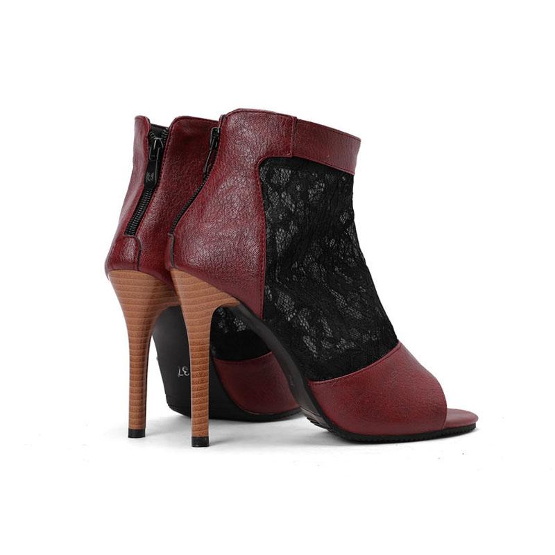 Custom Peep Toe Boots Sandals for Women Fashion Lace Patchwork Summer Women's Shoes Ladies Party Shoes 10.5CM Thin Heels WSH5266