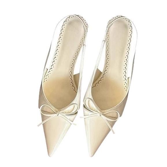 Elegant height increase and thinness 2025 new nude pointed bow light mouth high heels women's spring empty sandals