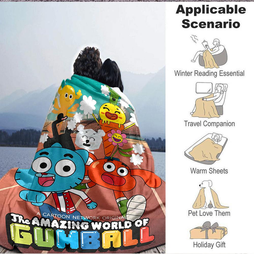 1pc The Amazing World of Gumball Cozy Print Blanket Lightweight Warm Flannel Throw Blanket For Sofa, Bed, Living Room