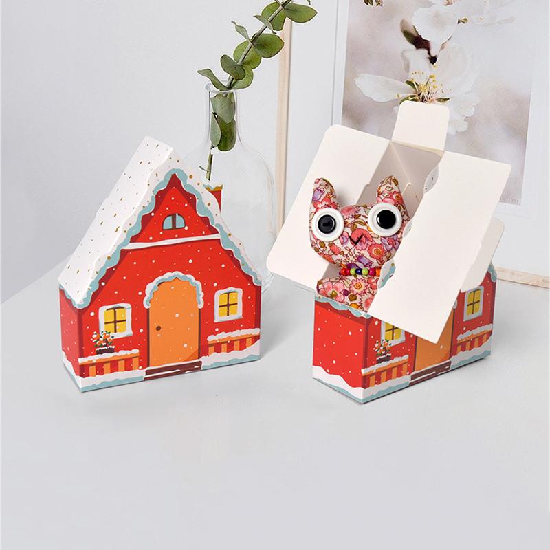 WTEMPO Christmas Red Cute House Shaped Design Gift Boxes Christmas Mini Presents Packaging Boxes Creative Foldable DIY Paper Favor Boxes