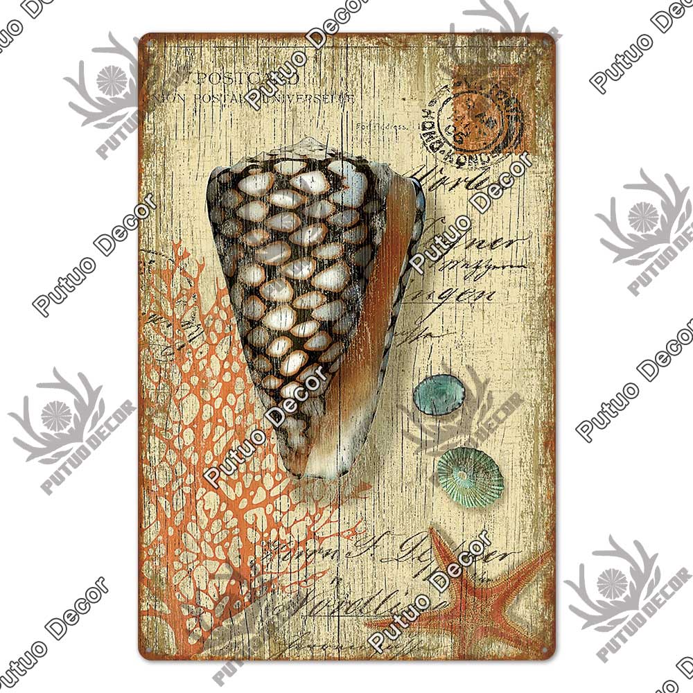Decor Marine Animals Tin Sign Vintage Plaque Metal Wall Retro Posters for Beach Bar House Decorative Art Iron Painting