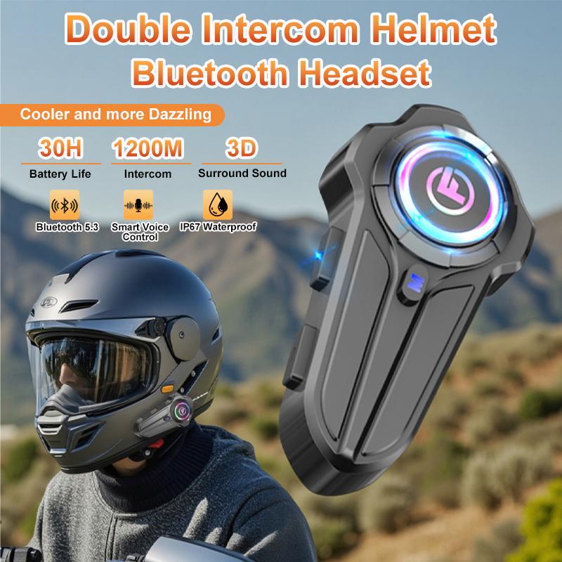 

1 шт. Мотоциклетная гарнитура Bluetooth 5.3 Беспроводная интерком-связь для нескольких райдеров, Mesh-коммуникация, Голосовое управление ИИ, Сверхдолгое время ожидания, Гарнитура громкой связи