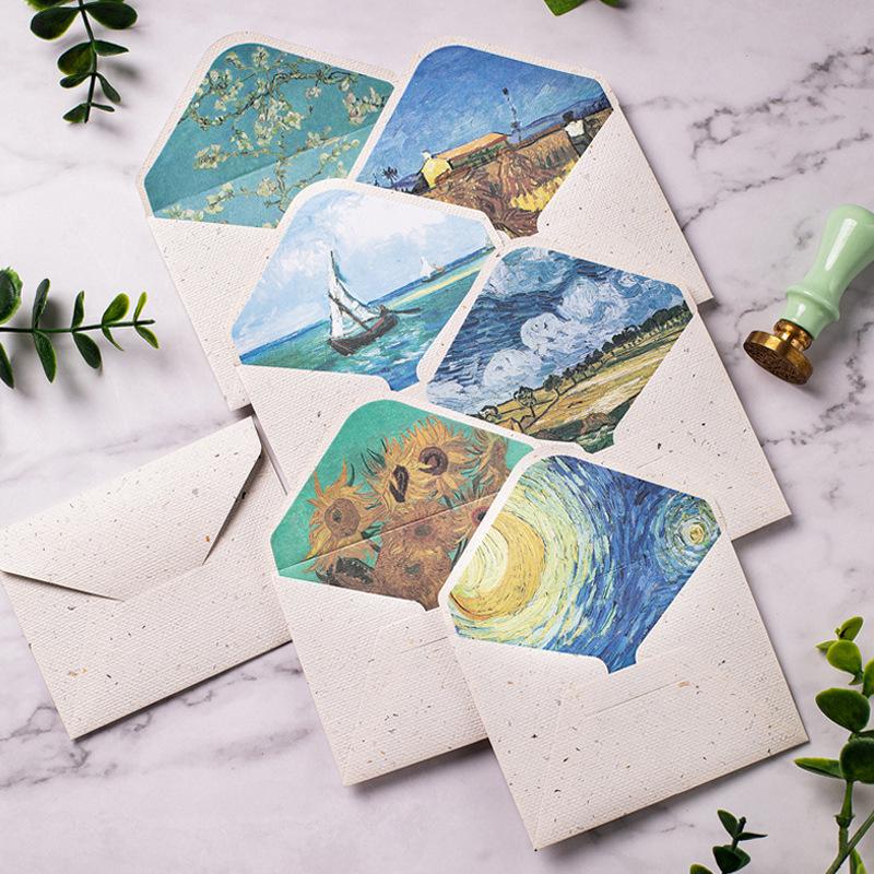 10 pcs/batch 17.5 * 12.5cm exquisite vintage Van Gogh oil paintings, small and fresh, high-end plant-based, forest lace lining