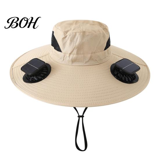 Cycling Cooling Hat Solar Fan Hat, UPF 50+ Wide Brim Sun with 2 Cap Fans, & USB Rechargeable, 3 Speeds for Fishing/Camping/Hiking/Gardening