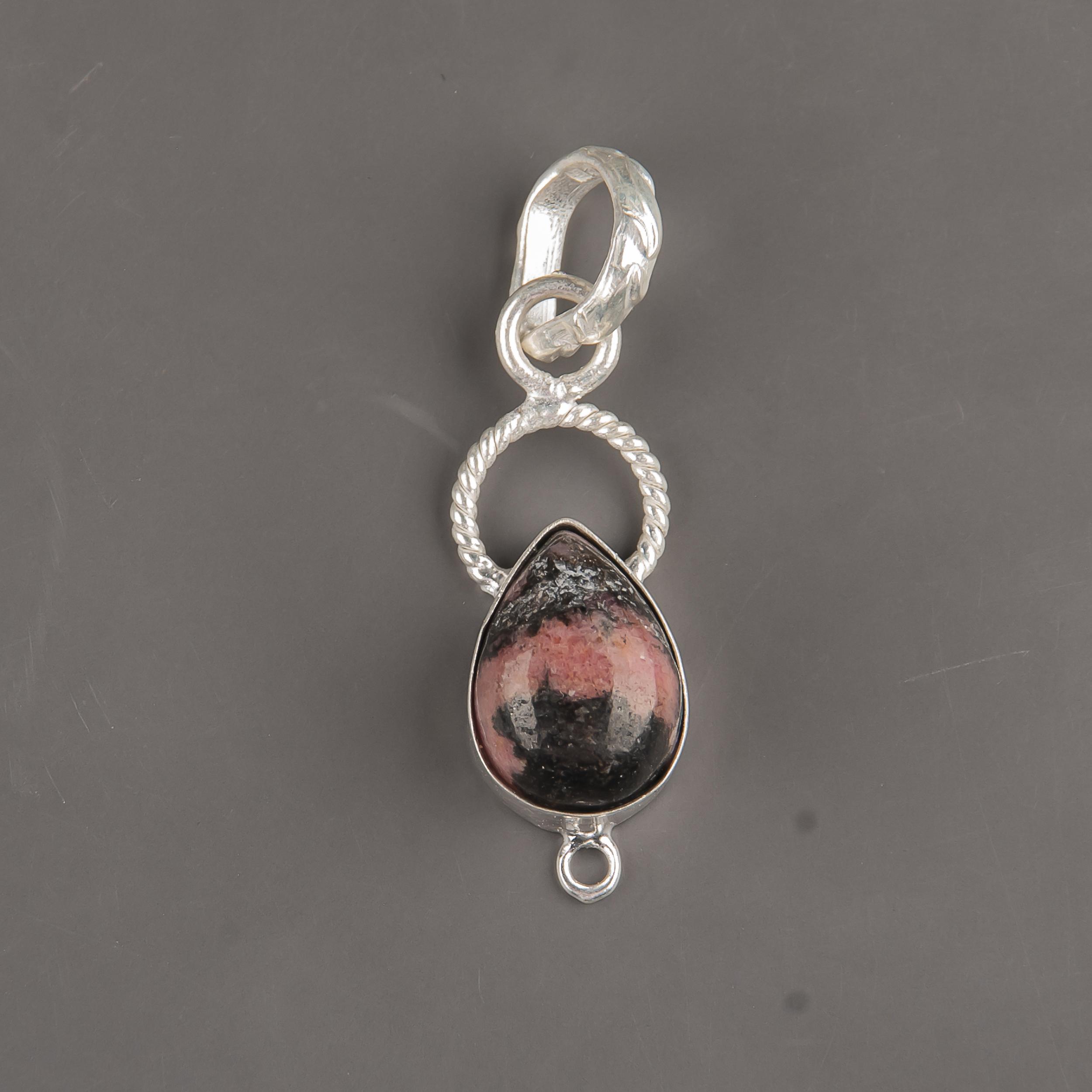 

Black Rhodonite Gemstone Jewelry, 925 Solid Sterling Silver Pendant Handmade Gorgeous Silver Chain Pendant For Wedding Gift 1.40 inches чорний