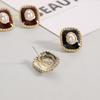 Retro Temperament Red Drop Glaze Geometric Square Gold Edge Pearl Stud Earrings for Women Piercing Stud Earrings Jewelry Gift