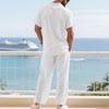 Men's European Summer Linen Polo Shirt & Pants Set - Breathable and Casual Travel Wear