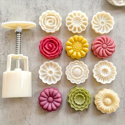 7pcs Set of Chrysanthemum and Rose Mooncake Molds, Hand-Pushed, Non-Stick, Green Bean Ice Cream, Cartoon Models, Baking Pastry Molds, Kitchen Tools