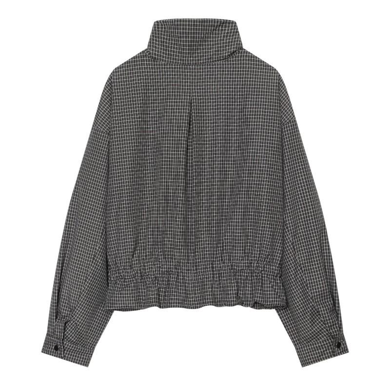 Womens Vintage Plaid Stand Collar Jacket Casual Fashion Short Outerwear