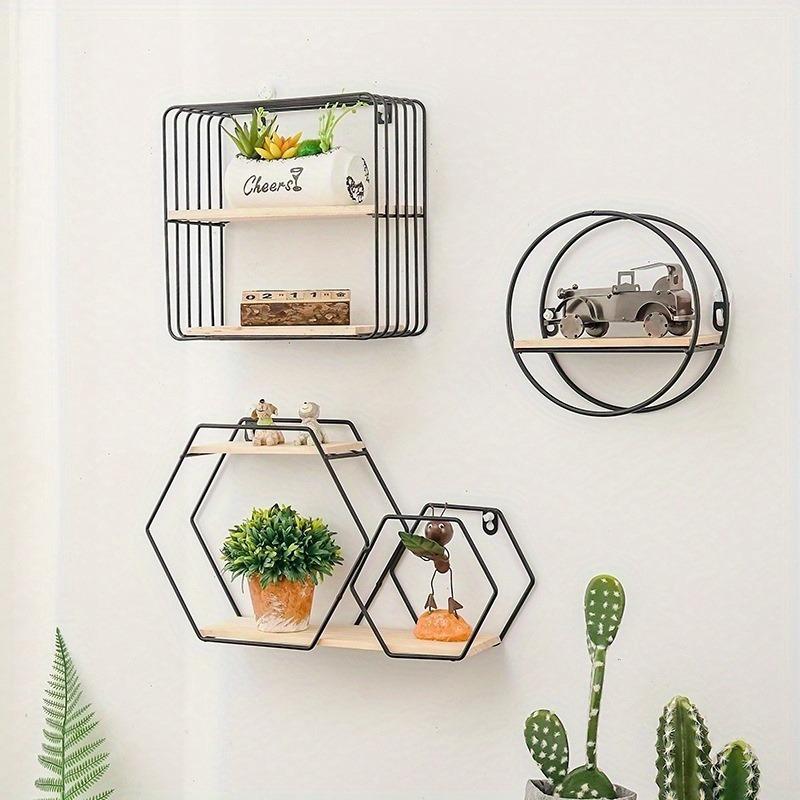 Suport de depozitare din fier metalic Suporturi de depozitare cu forme multiple Negru/auriu Raft de perete nordic DIY Decor