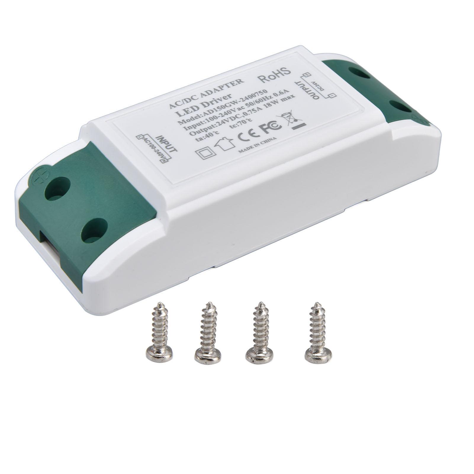 

Светодиодный драйвер 24 В постоянного тока 0,75 А 18 Вт Бесшумная работа Постоянный ток Трансформатор 24 В для светодиодных лент AC100-240 В