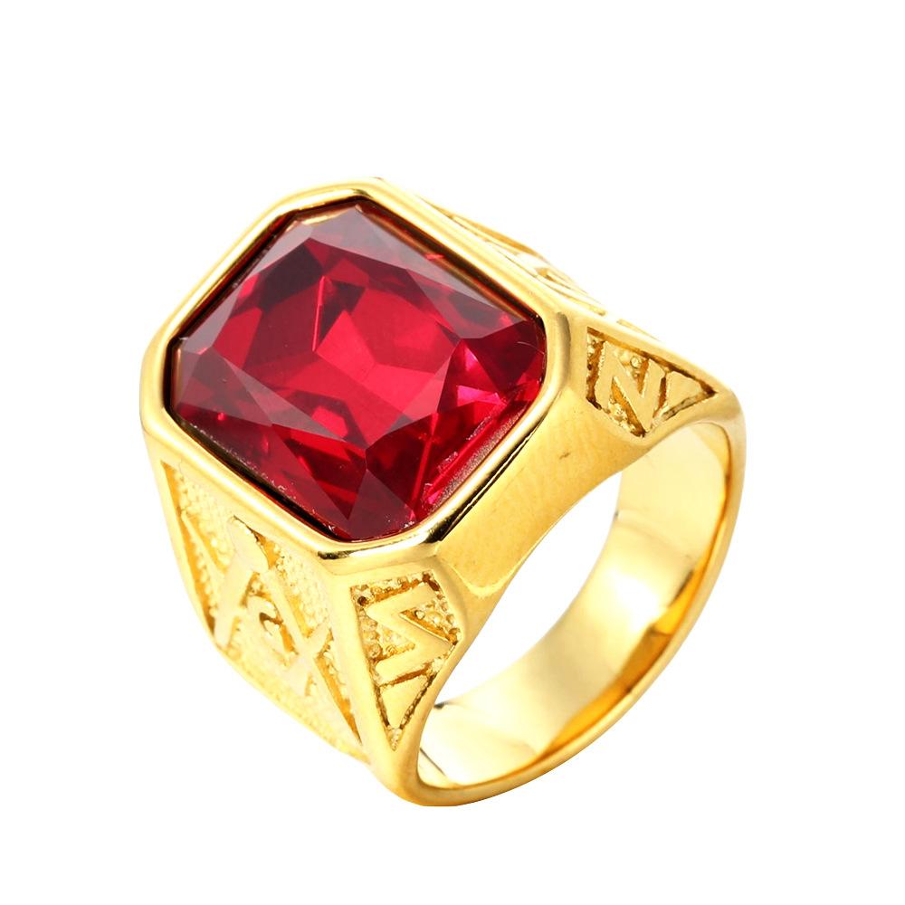 Trendy Gold Plated Titanium Ring with Colorful Gems Punk Style Stainless Steel Jewelry